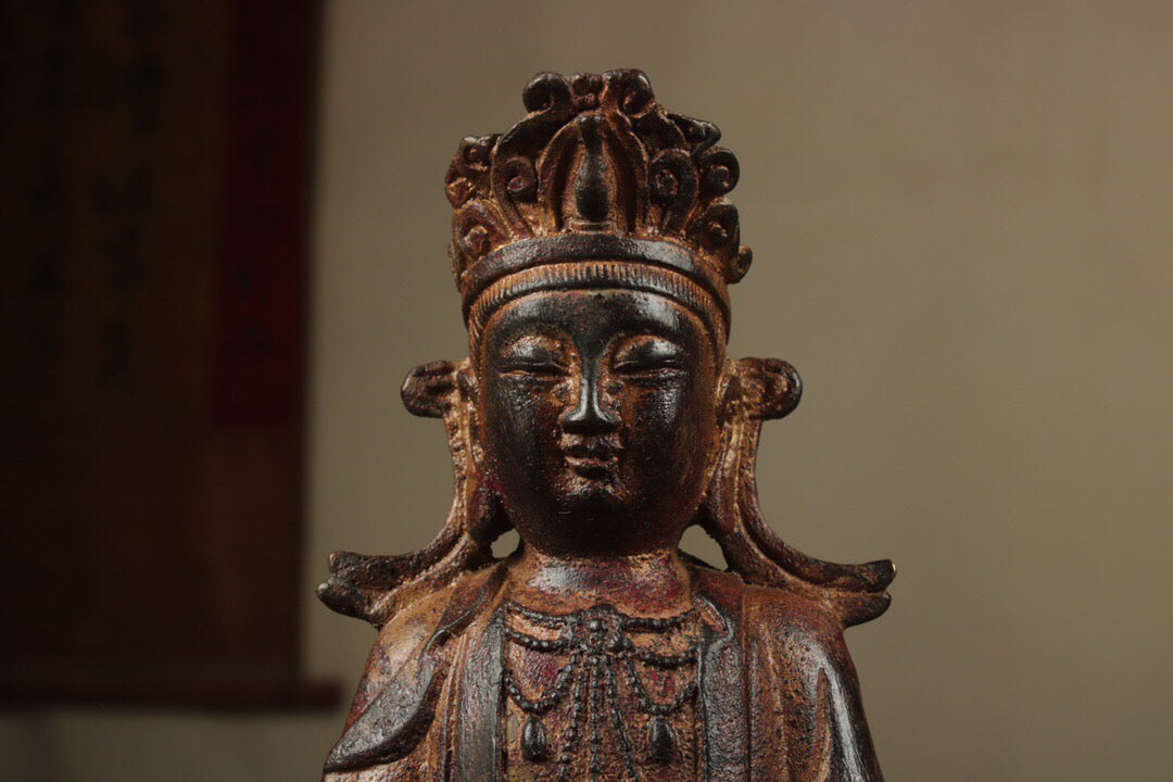 Chinese antique pure copper Guanyin two disciples