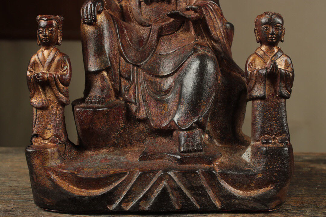 Chinese antique pure copper Guanyin two disciples