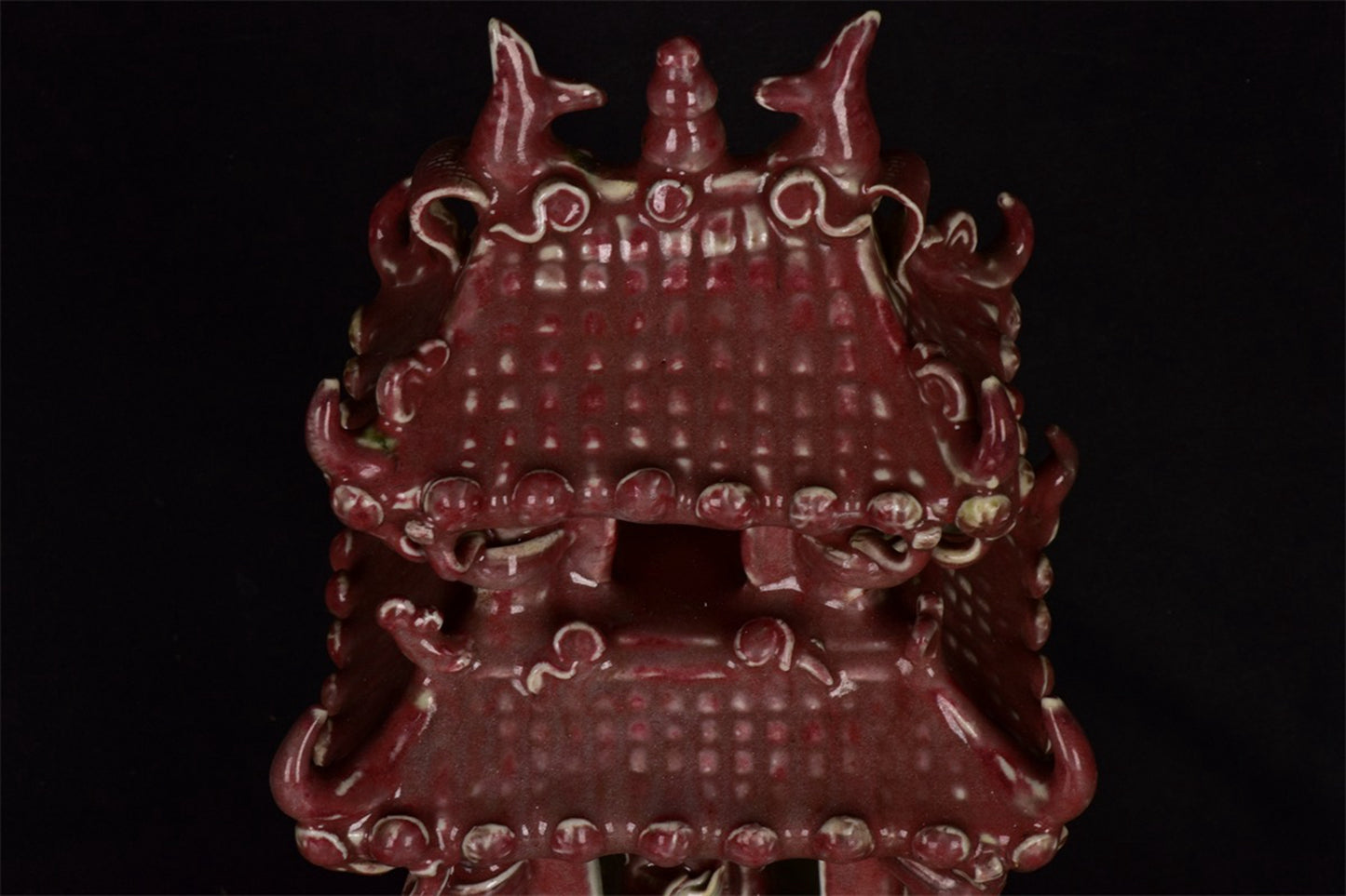 Chinese antique glazed red temple sculptures