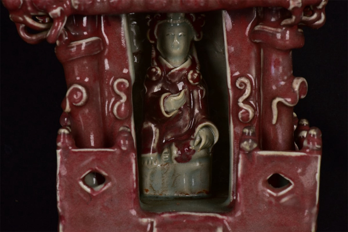 Chinese antique glazed red temple sculptures