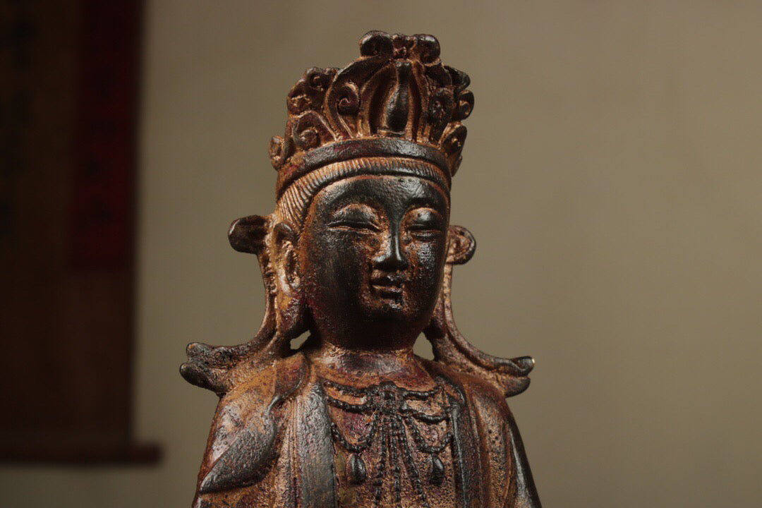 Chinese antique pure copper Guanyin two disciples