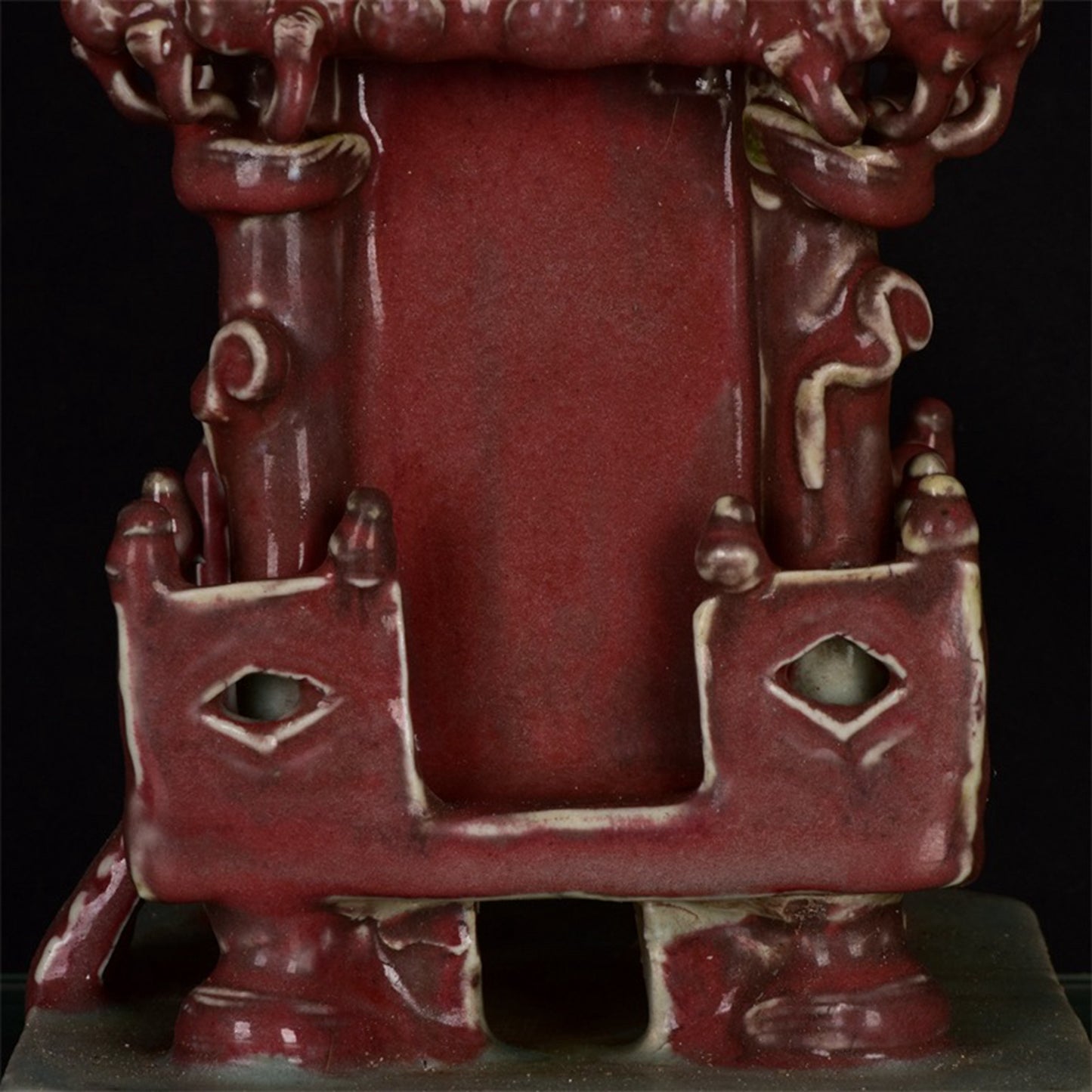 Chinese antique glazed red temple sculptures