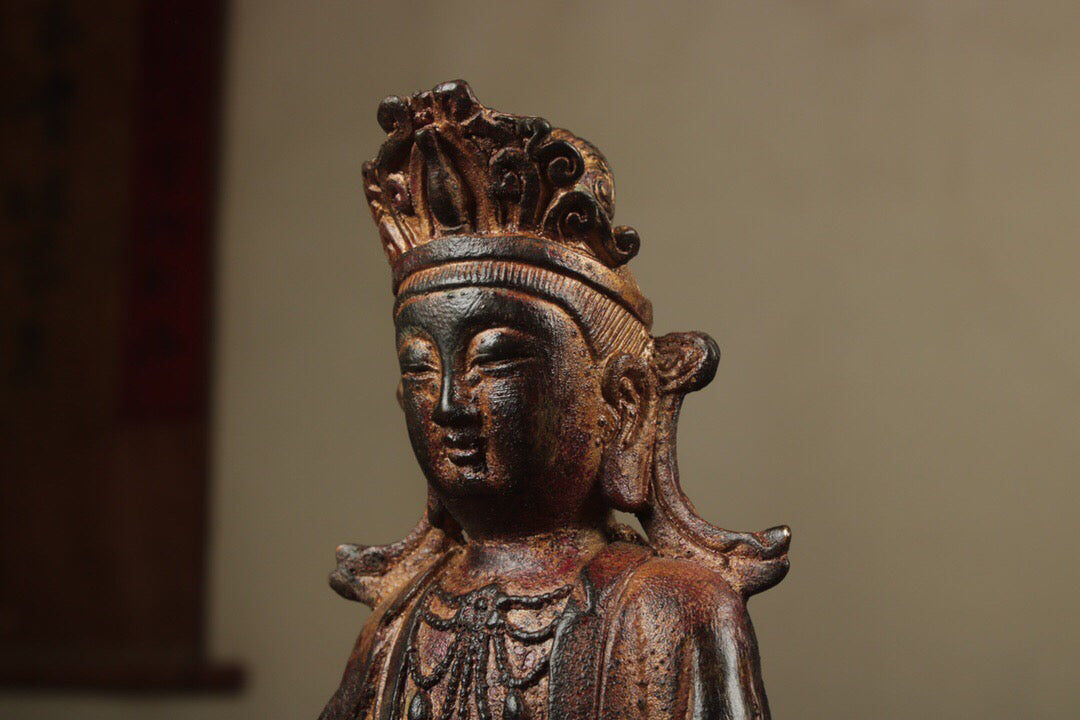 Chinese antique pure copper Guanyin two disciples