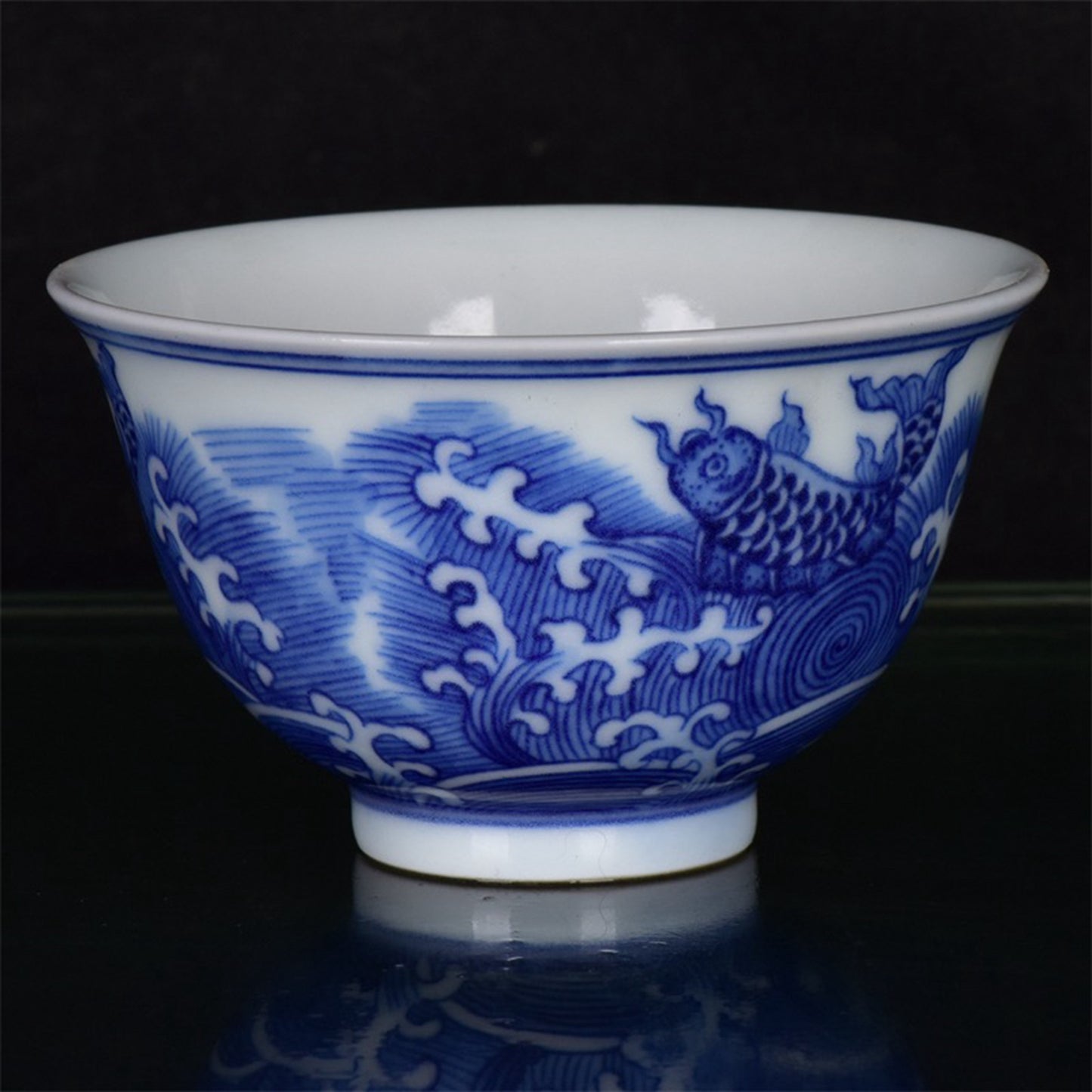 Chinese Antique Blue and White Carp Jumping Dragon Gate Cup