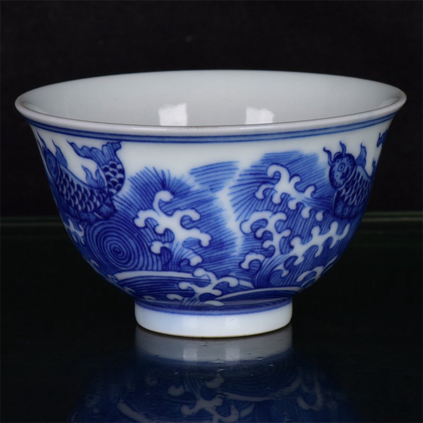 Chinese Antique Blue and White Carp Jumping Dragon Gate Cup