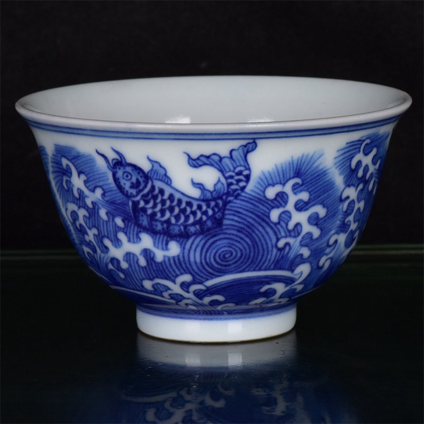 Chinese Antique Blue and White Carp Jumping Dragon Gate Cup