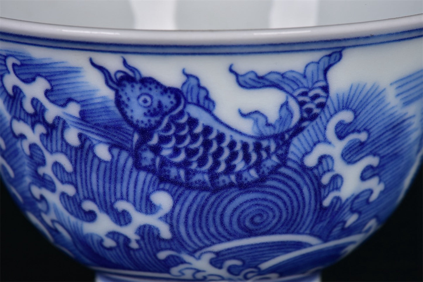 Chinese Antique Blue and White Carp Jumping Dragon Gate Cup
