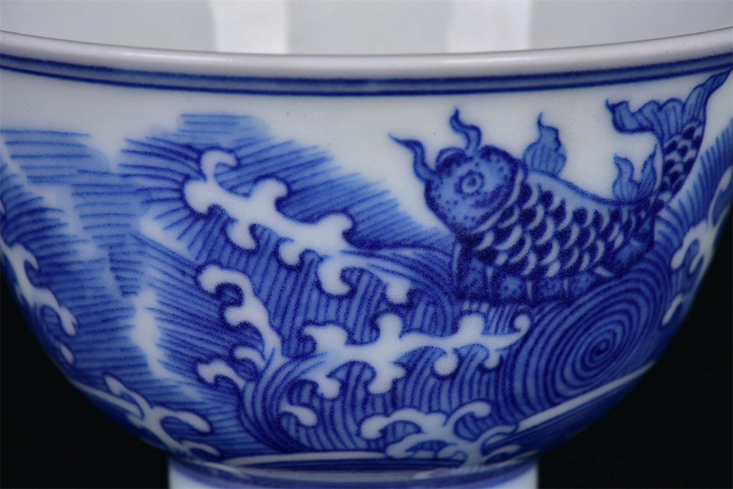 Chinese Antique Blue and White Carp Jumping Dragon Gate Cup