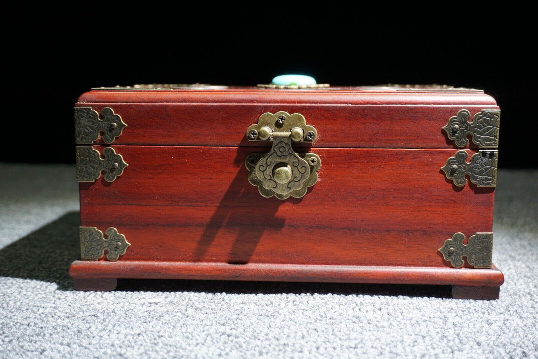 Chinese antique rosewood inlaid silver dollar jewelry box