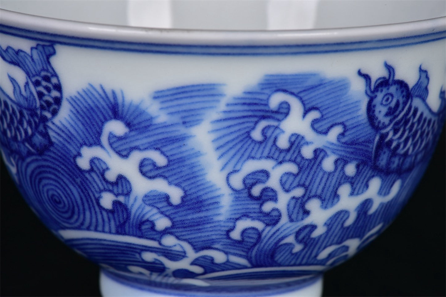 Chinese Antique Blue and White Carp Jumping Dragon Gate Cup