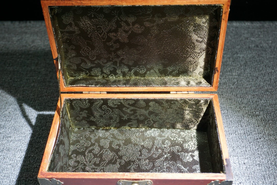 Chinese antique rosewood inlaid silver dollar jewelry box