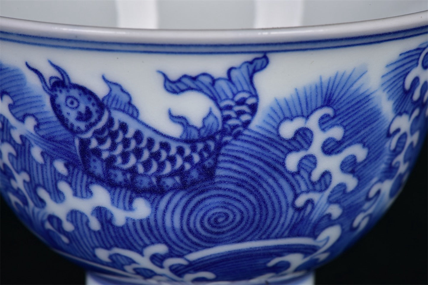 Chinese Antique Blue and White Carp Jumping Dragon Gate Cup