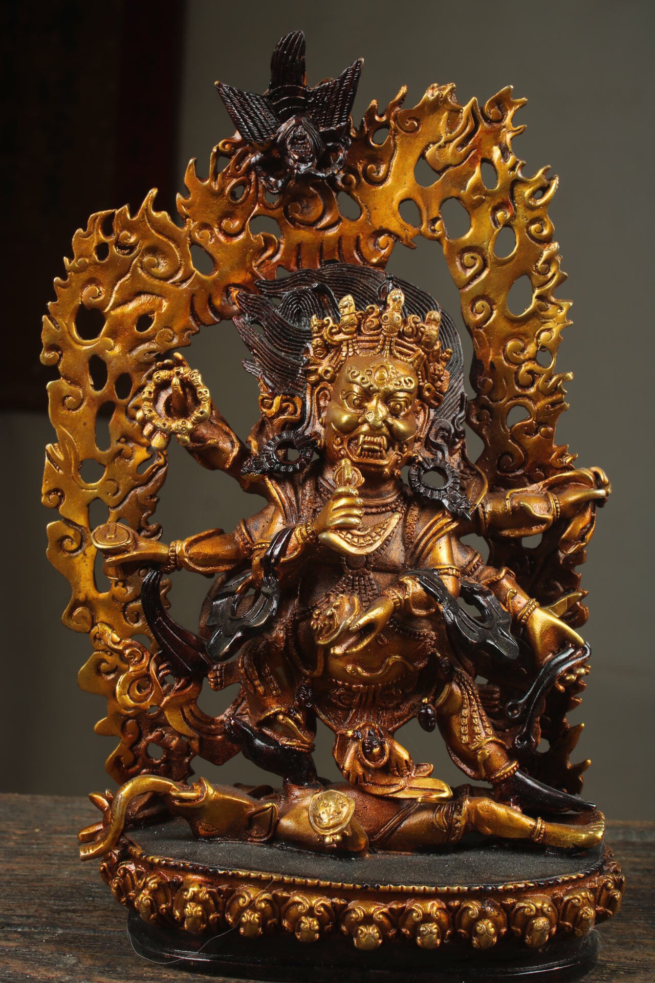 Chinese antique pure copper six arm Mahagala