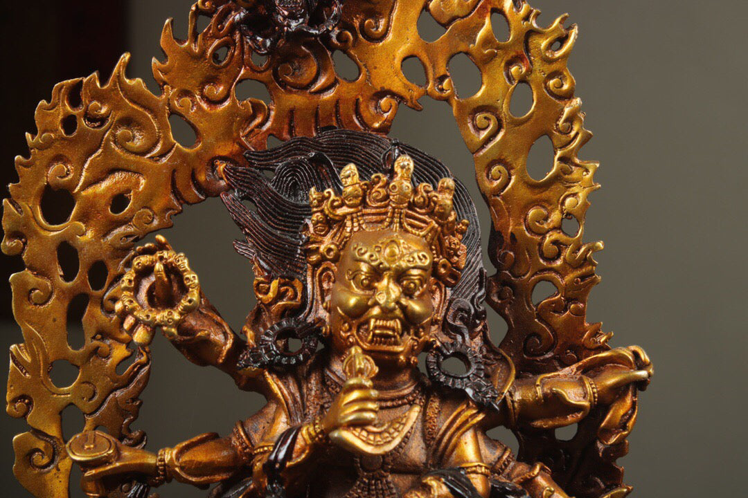 Chinese antique pure copper six arm Mahagala