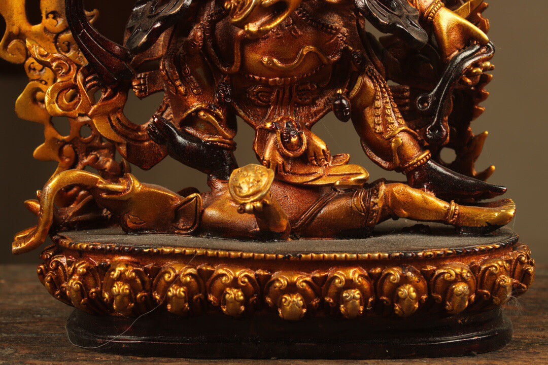 Chinese antique pure copper six arm Mahagala