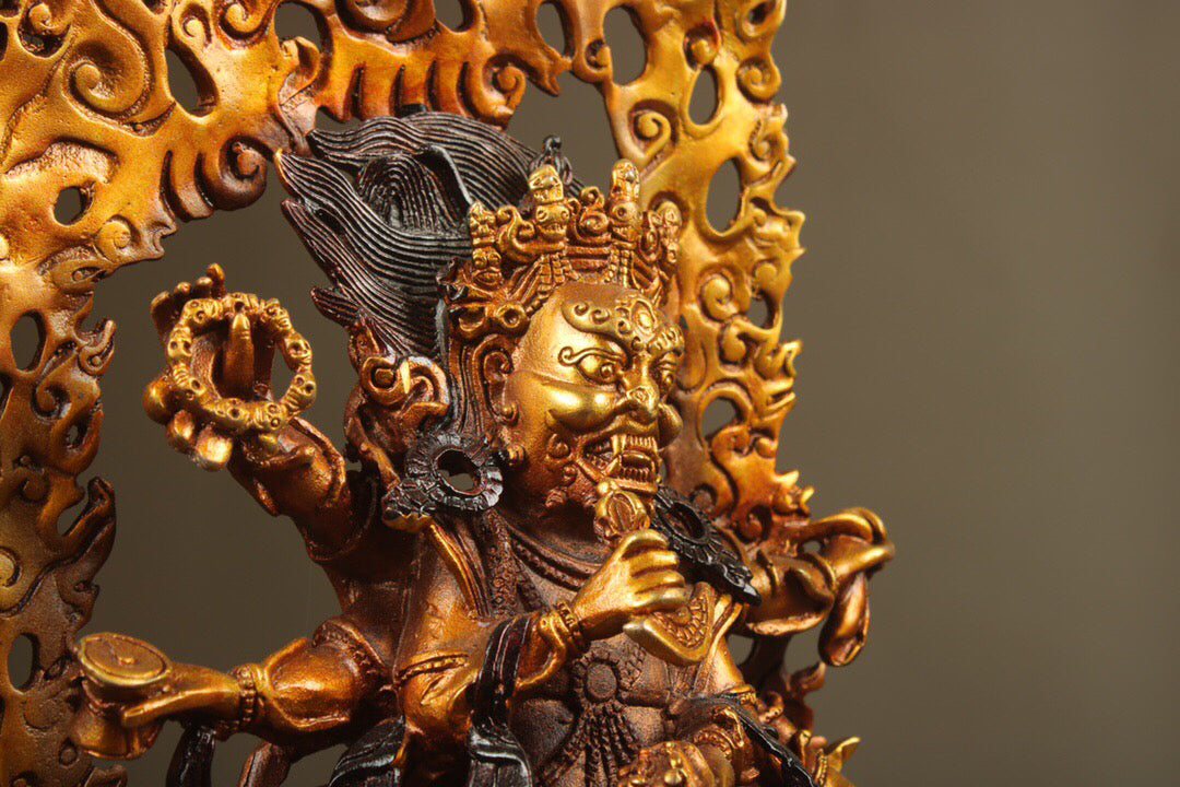 Chinese antique pure copper six arm Mahagala