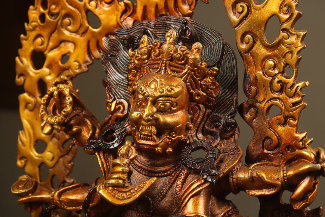 Chinese antique pure copper six arm Mahagala