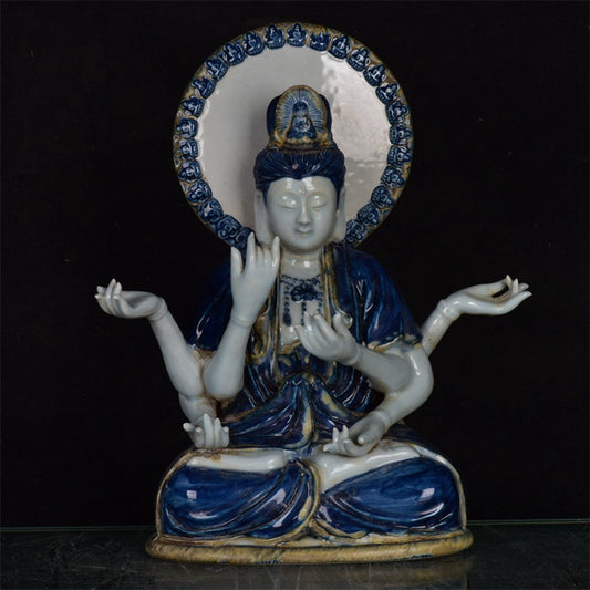 Chinese antique blue and white Guanyin sculpture