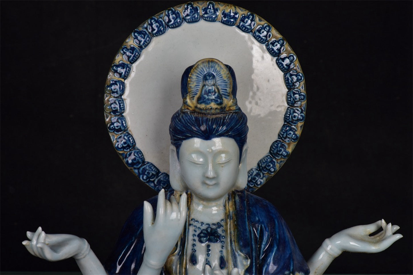 Chinese antique blue and white Guanyin sculpture