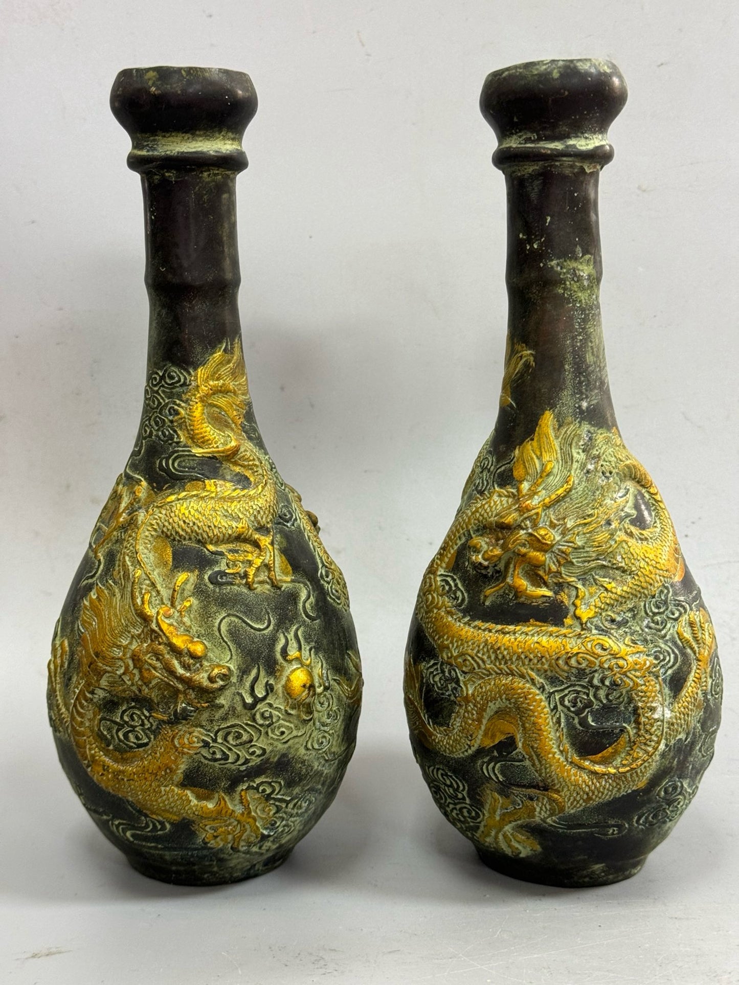 Pure copper gilded high dragon vase