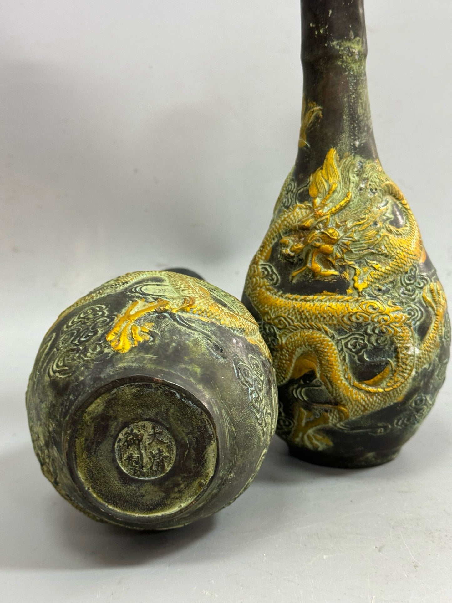 Pure copper gilded high dragon vase