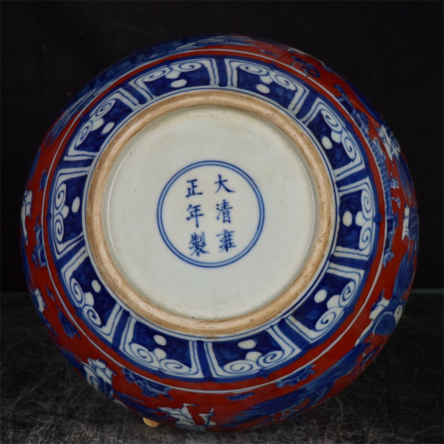 Chinese Antique Red Glazed Blue and White Figure Story Pattern Gourd Product