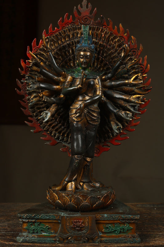 A Thousand Armed Guanyin made of pure copper antique from China