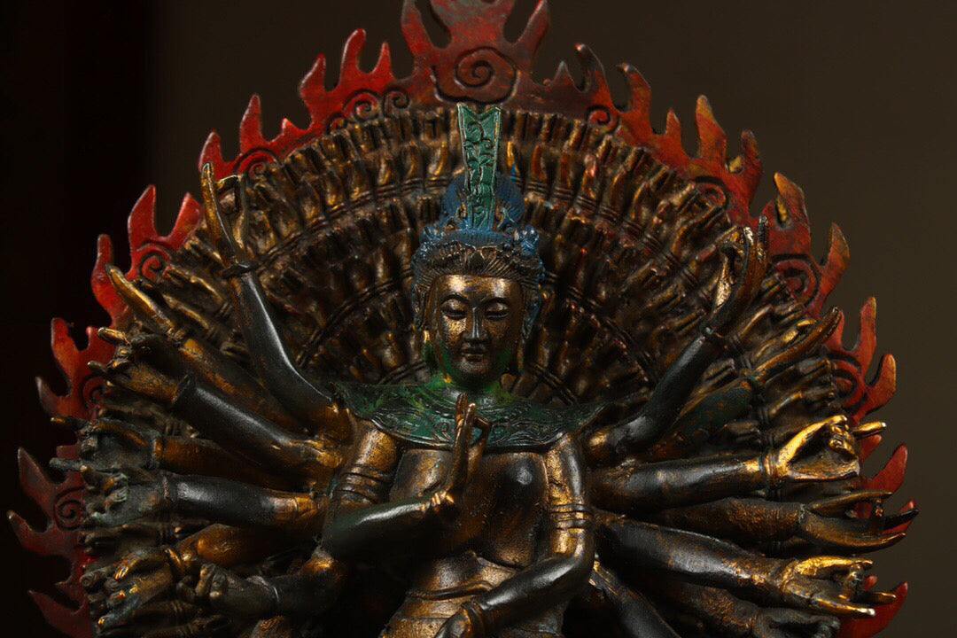 A Thousand Armed Guanyin made of pure copper antique from China