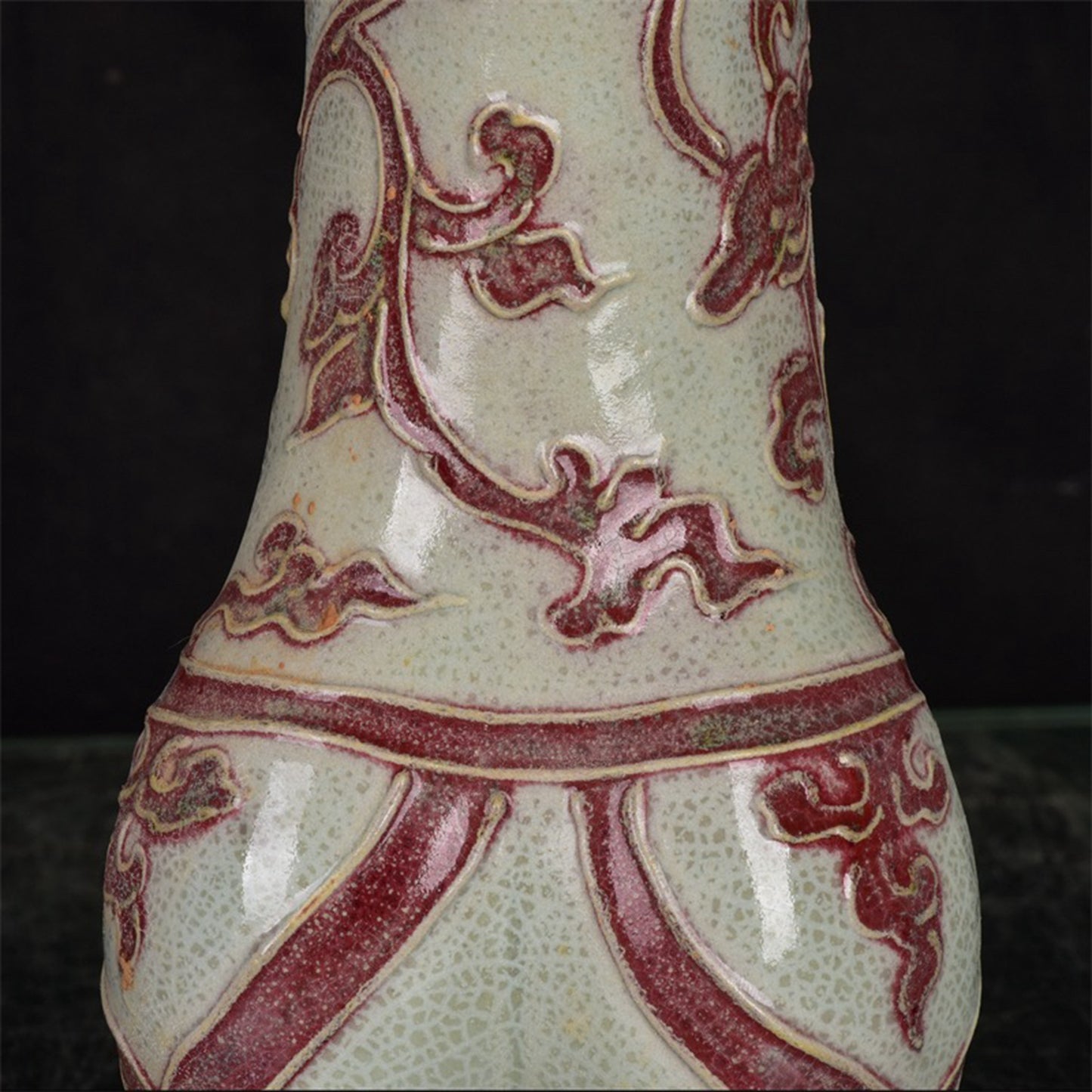 Chinese antique glazed red flower patterned three legged cup