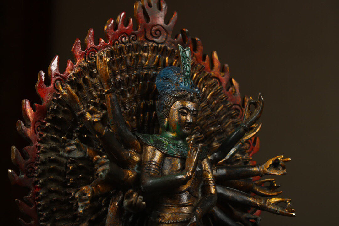 A Thousand Armed Guanyin made of pure copper antique from China