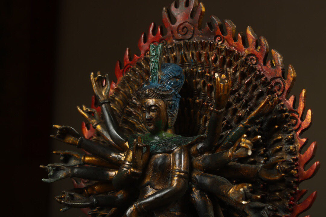 A Thousand Armed Guanyin made of pure copper antique from China