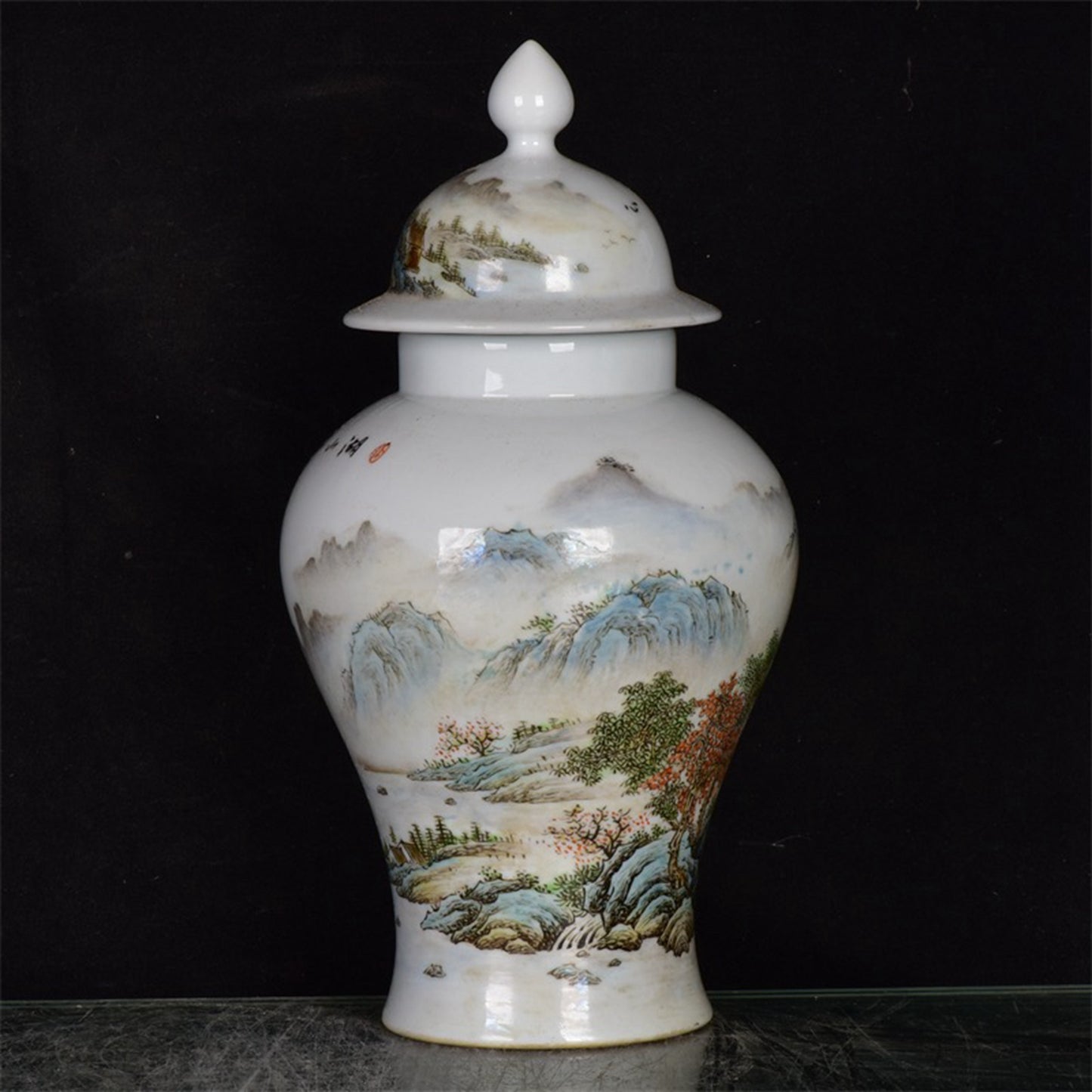 Chinese Antique Landscape Pattern Wang Xiaoting Painted General Jar
