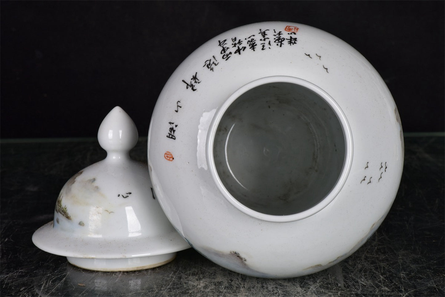 Chinese Antique Landscape Pattern Wang Xiaoting Painted General Jar