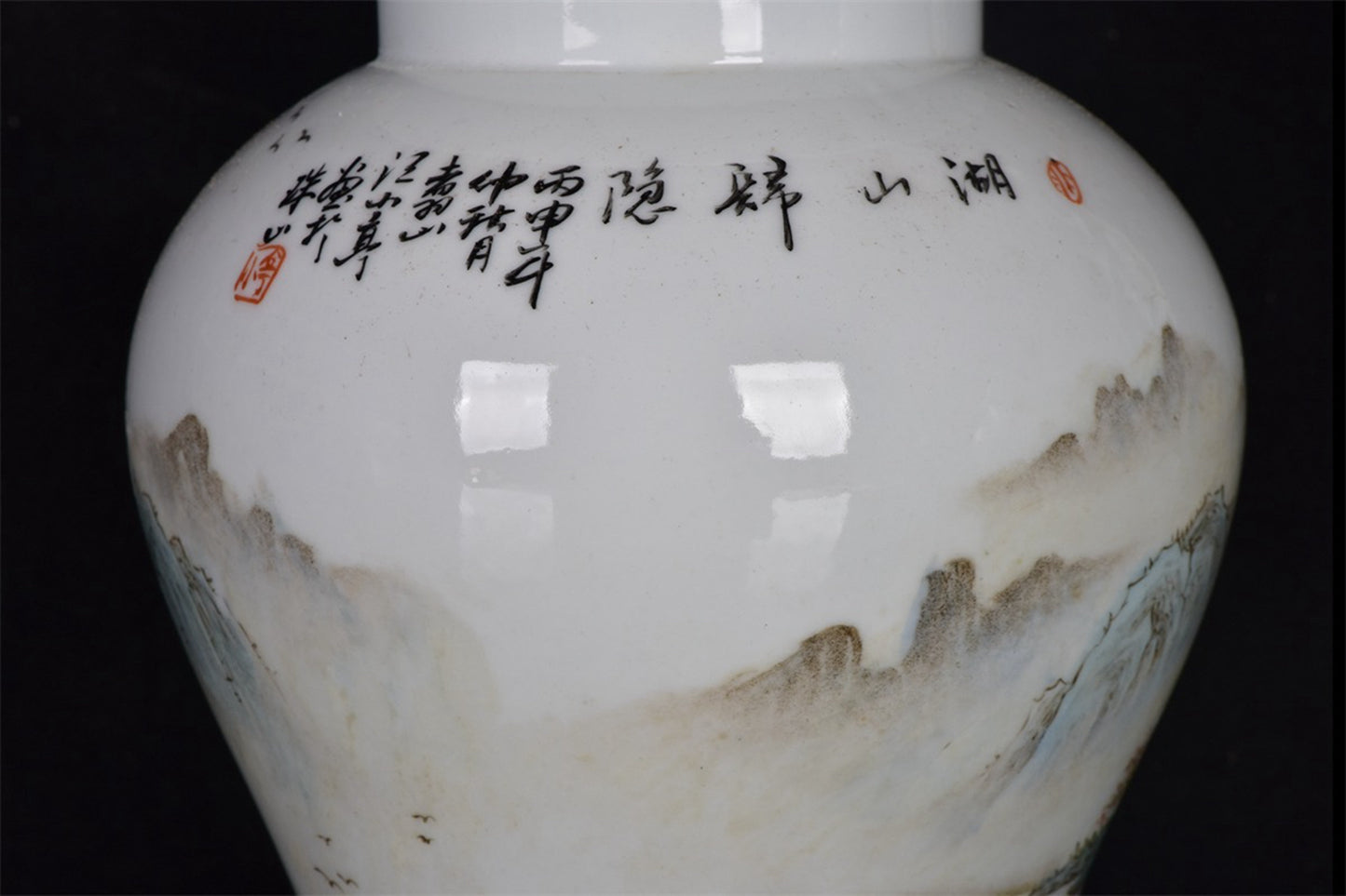 Chinese Antique Landscape Pattern Wang Xiaoting Painted General Jar