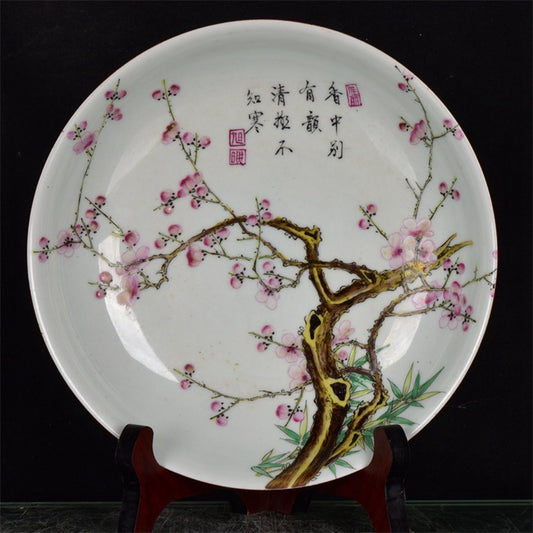Chinese antique imperial pink plum blossom pattern Shang Pan