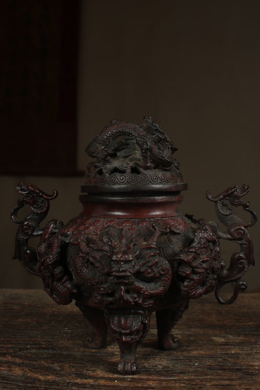 A Chinese antique pure copper Nine Dragon Stove