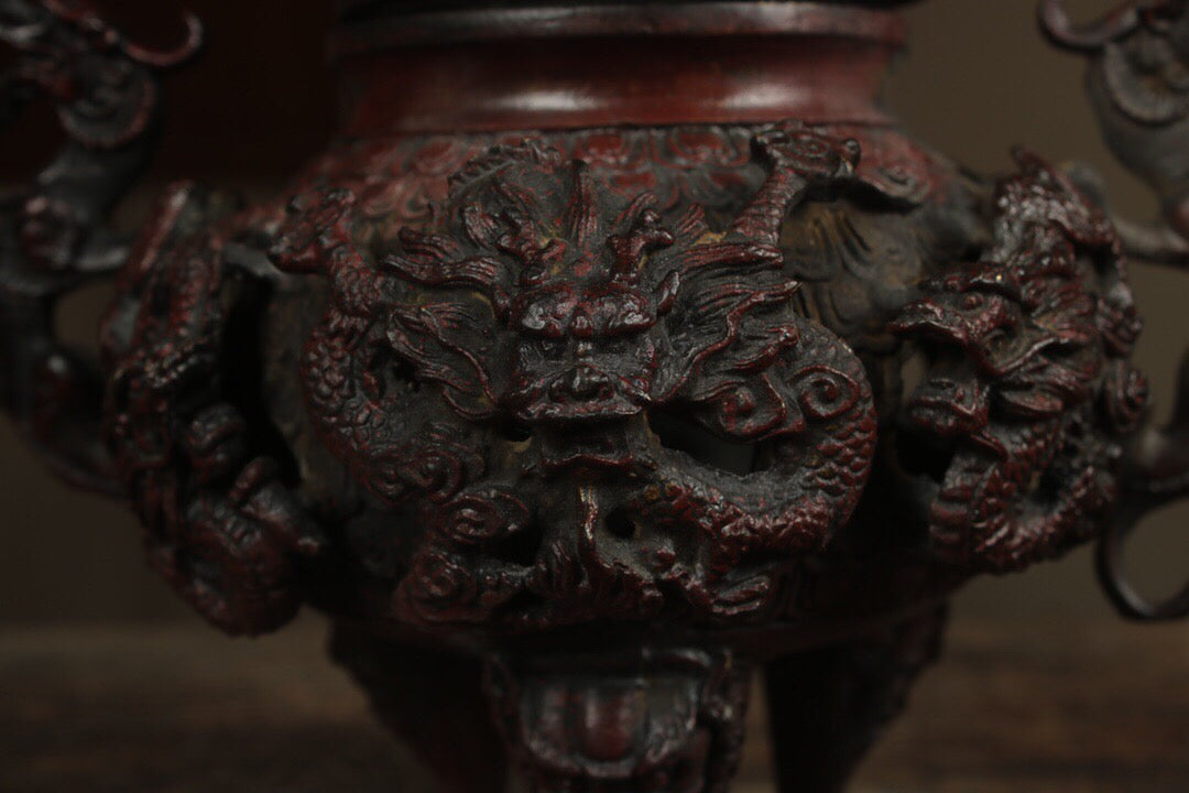 A Chinese antique pure copper Nine Dragon Stove