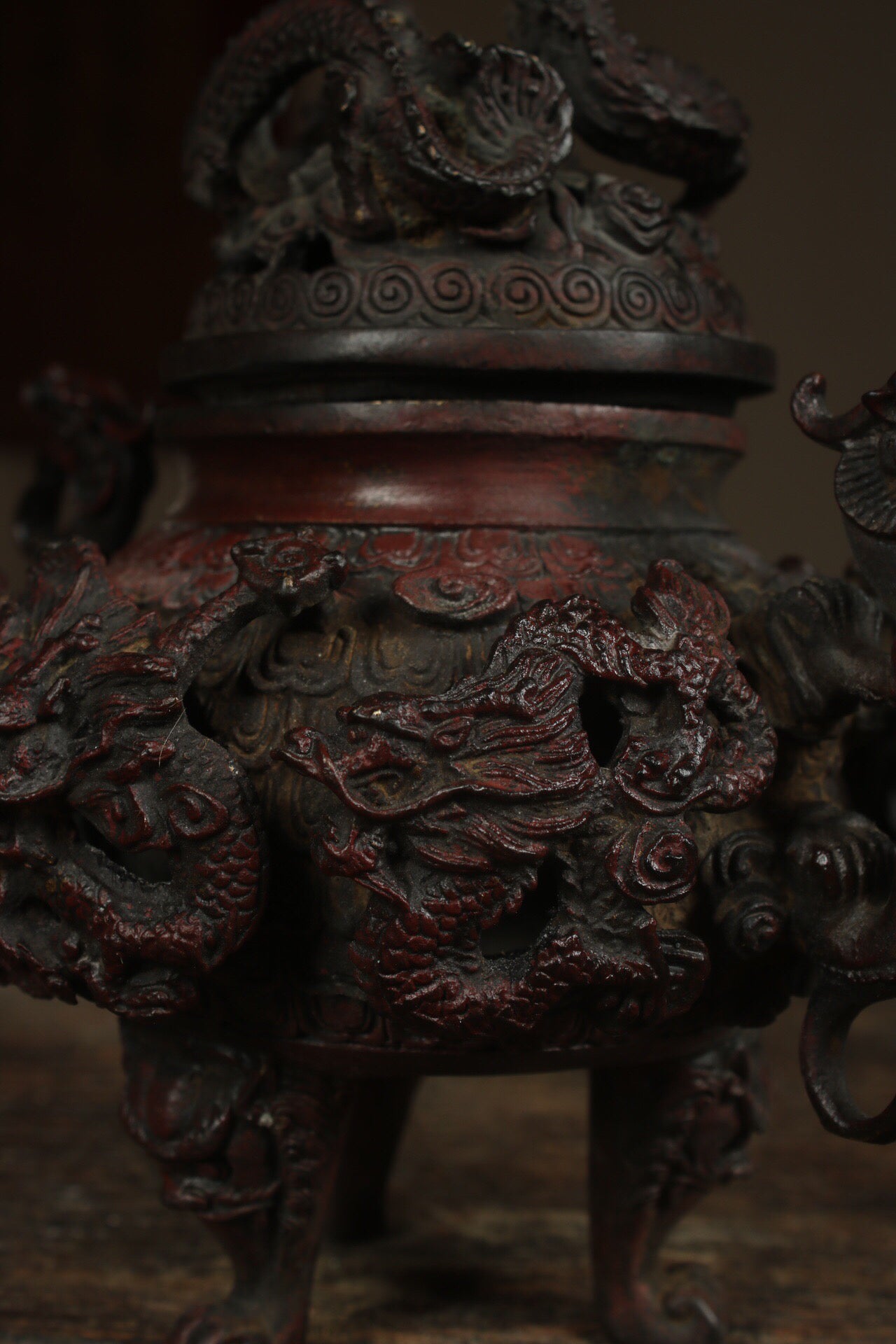 A Chinese antique pure copper Nine Dragon Stove