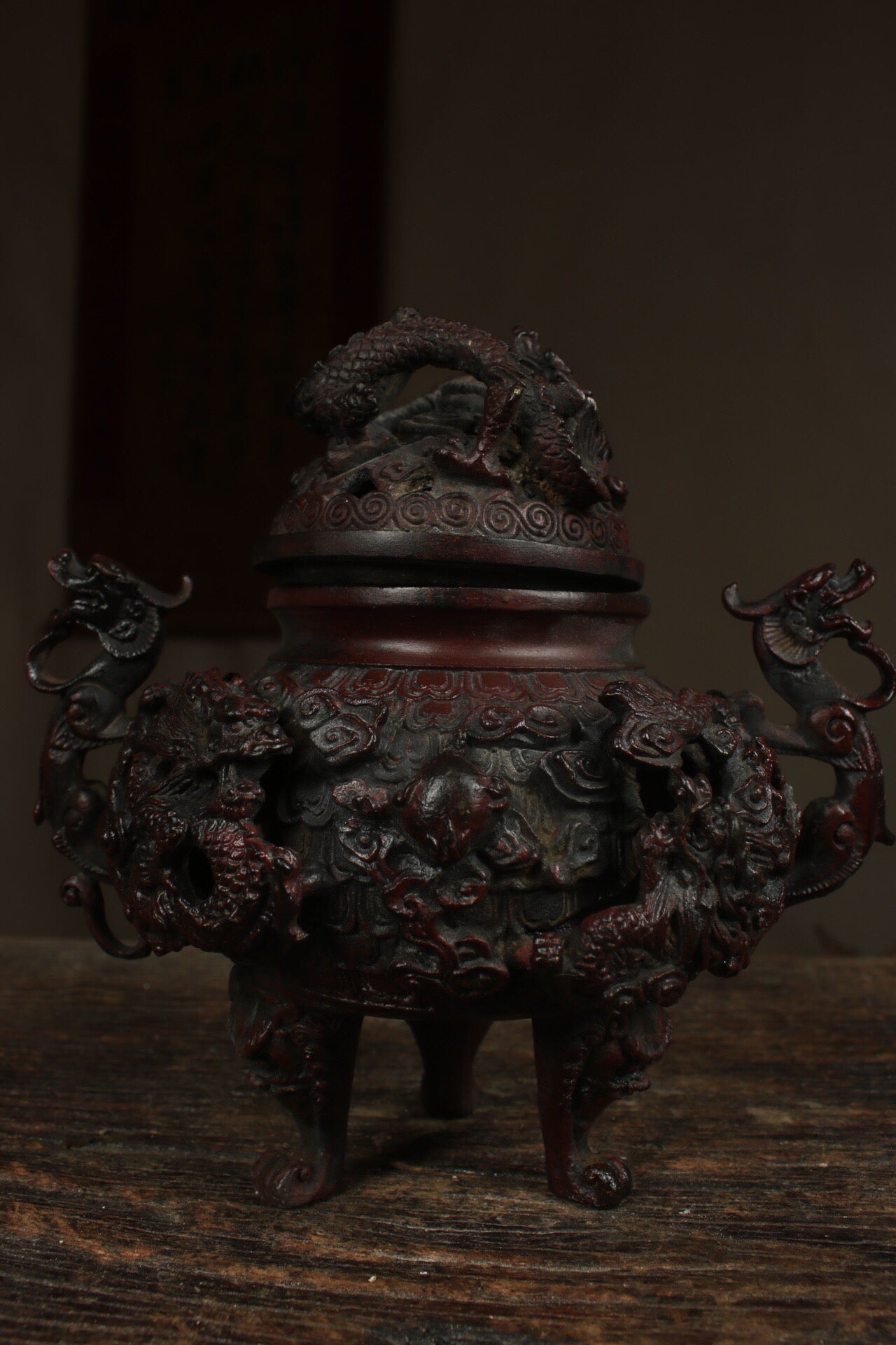 A Chinese antique pure copper Nine Dragon Stove