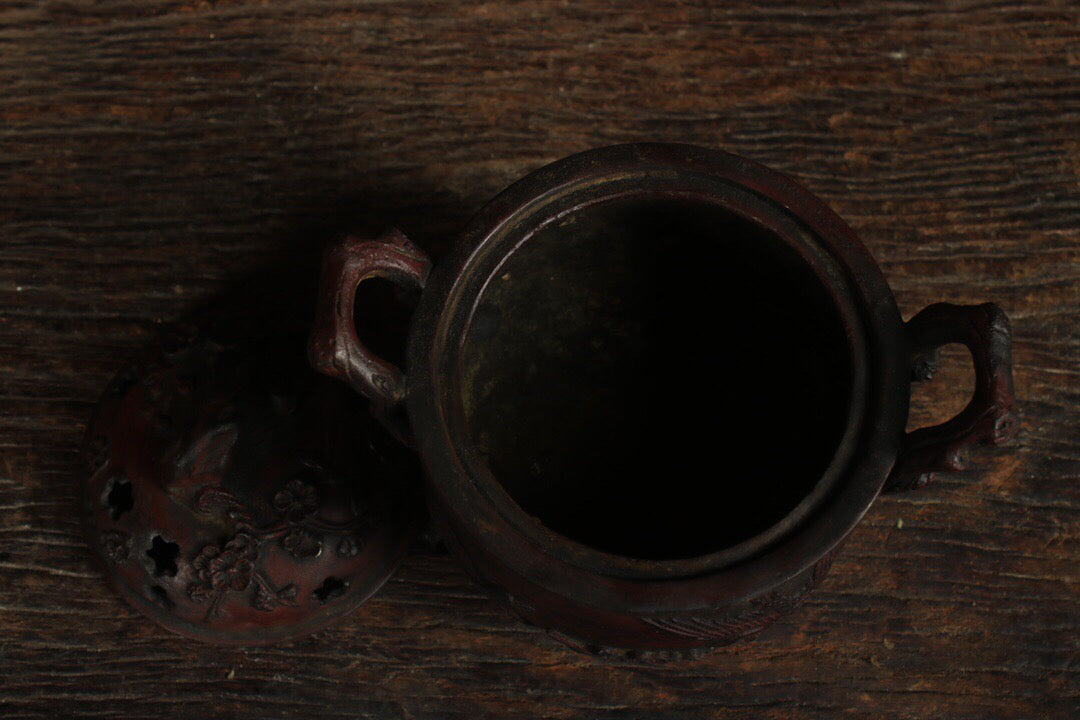 A Chinese antique pure copper incense burner with delighted eyebrows