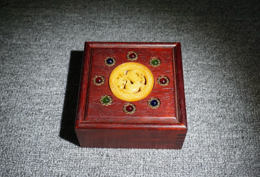 Chinese antique rosewood square jewelry box