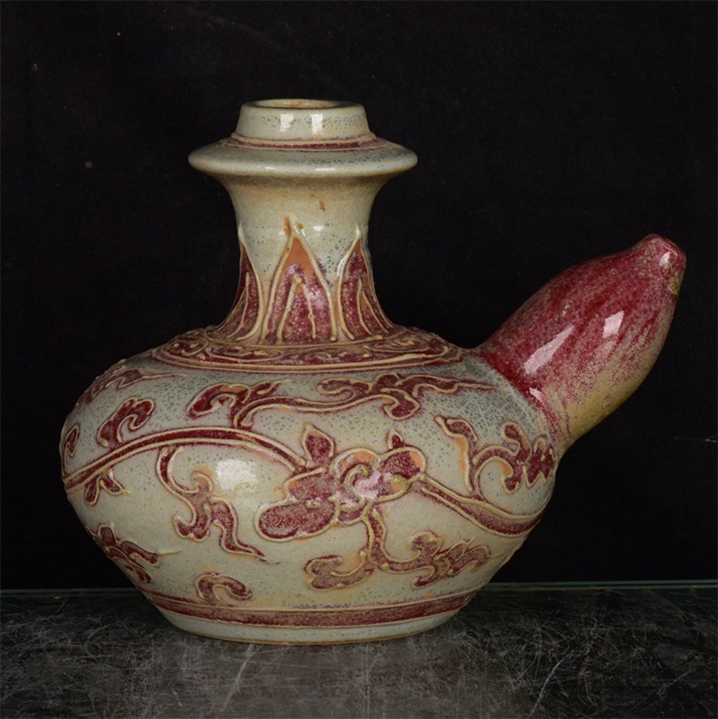 Chinese antique relief vase with tangled branches and floral patterns
