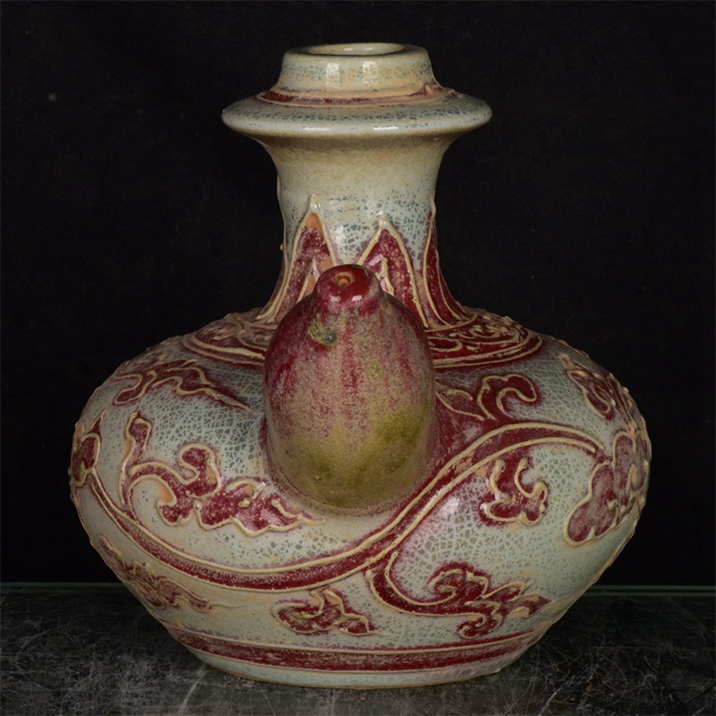 Chinese antique relief vase with tangled branches and floral patterns