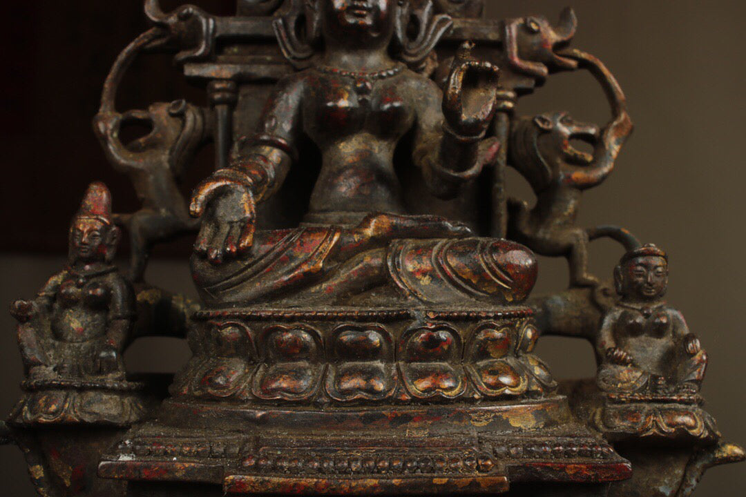 Chinese antique pure copper, one statue, one Buddha, and two disciples