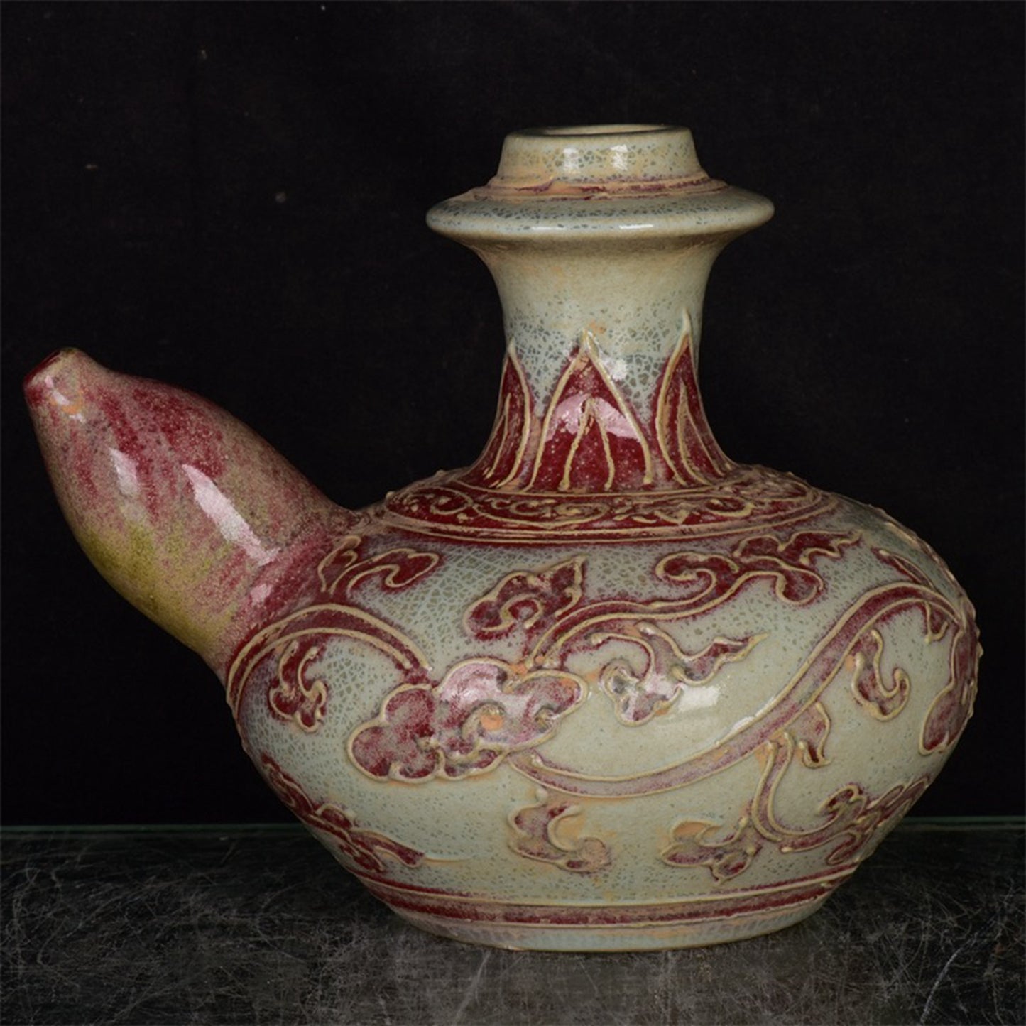 Chinese antique relief vase with tangled branches and floral patterns