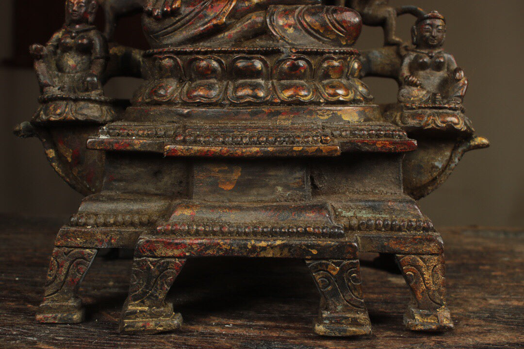 Chinese antique pure copper, one statue, one Buddha, and two disciples
