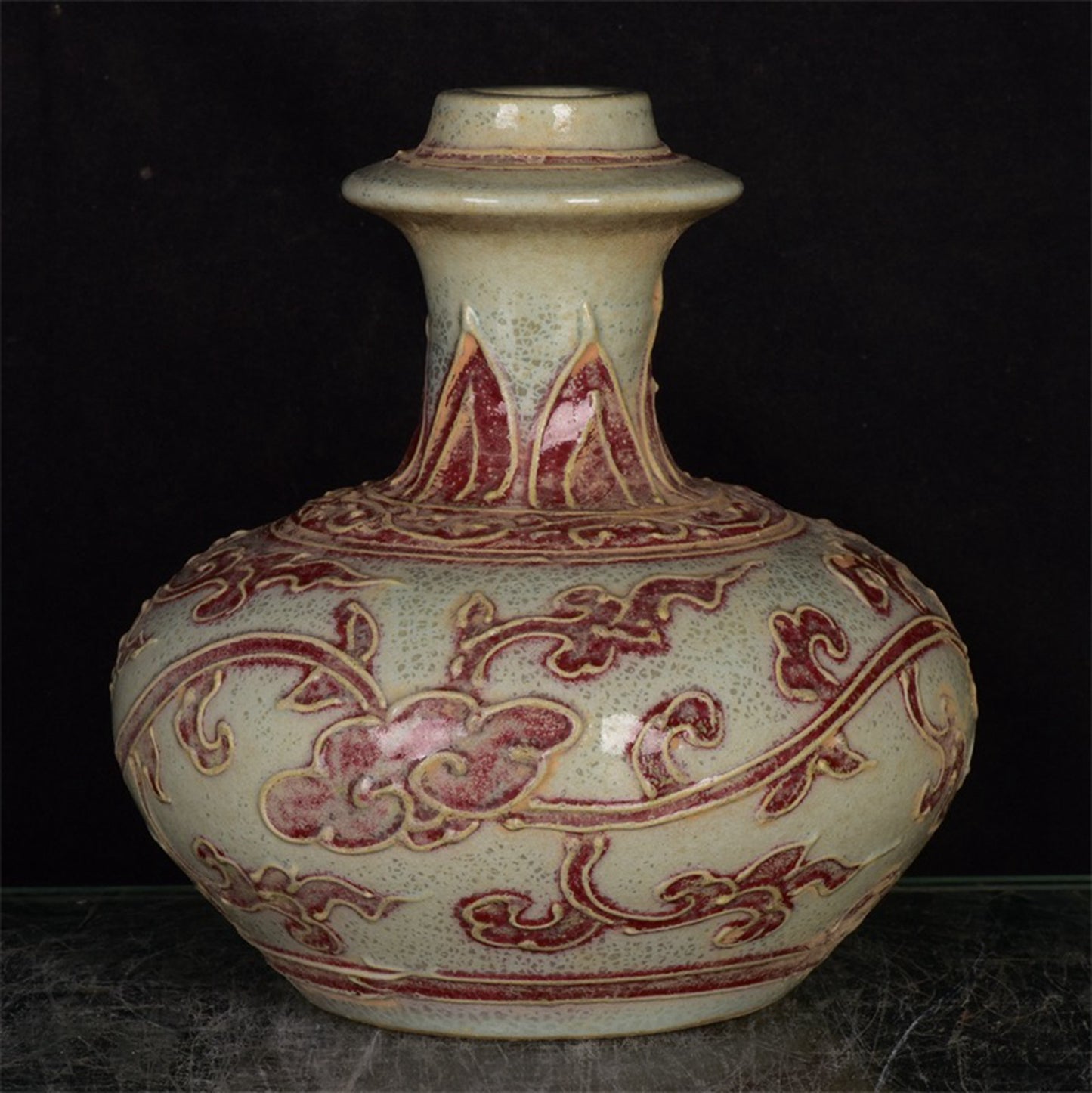 Chinese antique relief vase with tangled branches and floral patterns