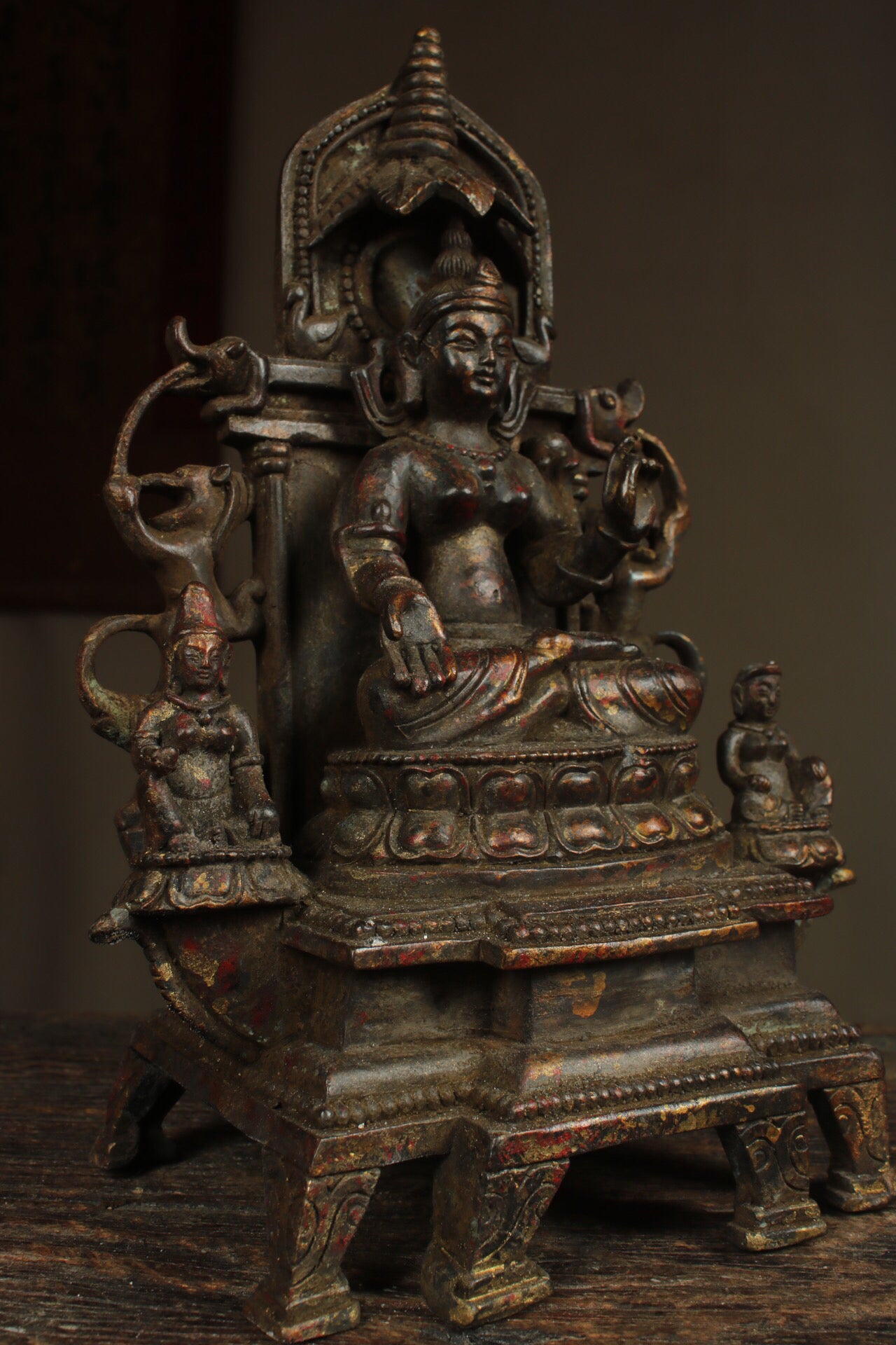 Chinese antique pure copper, one statue, one Buddha, and two disciples