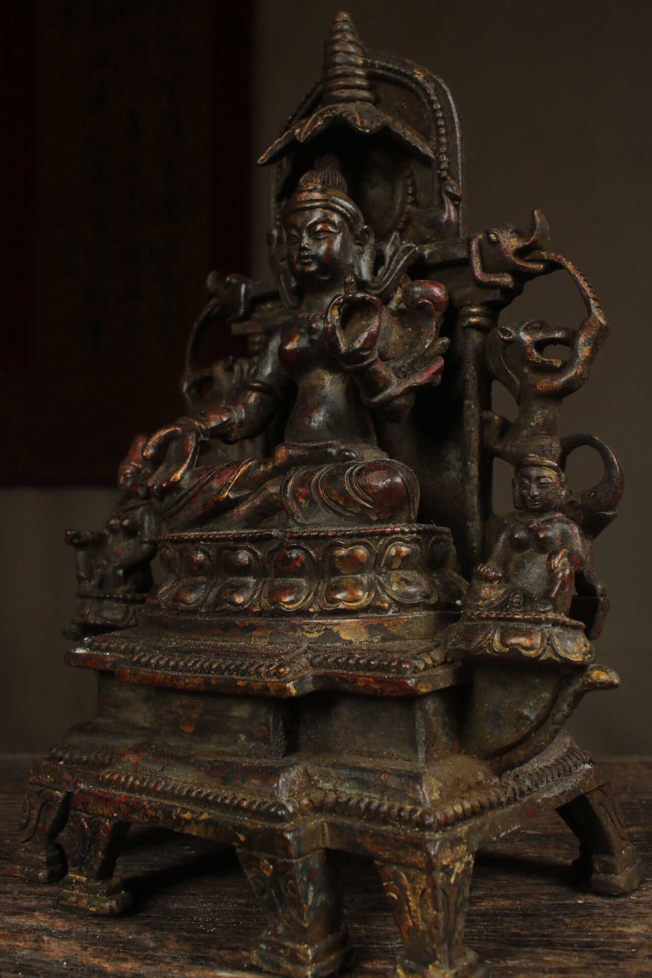 Chinese antique pure copper, one statue, one Buddha, and two disciples