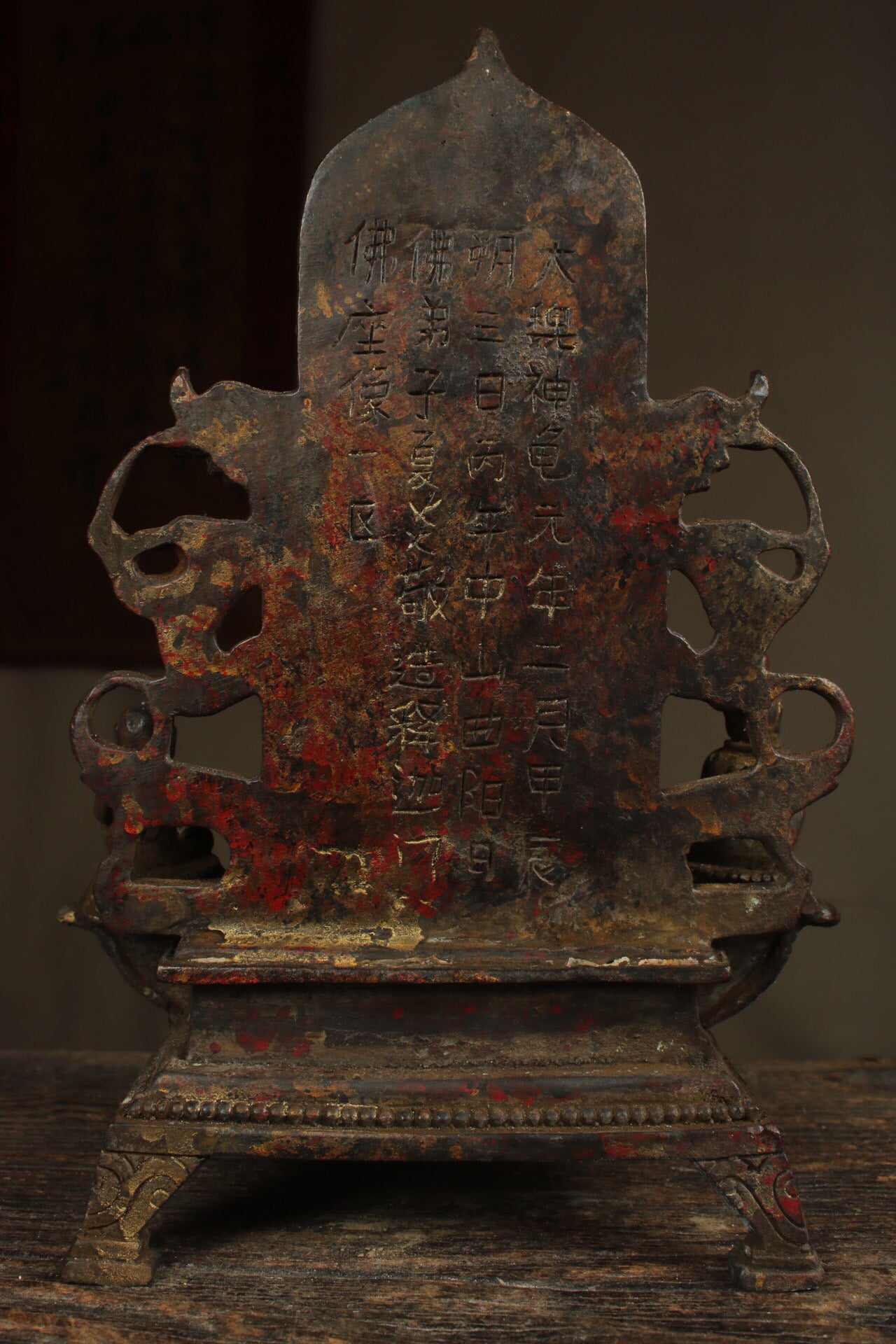 Chinese antique pure copper, one statue, one Buddha, and two disciples